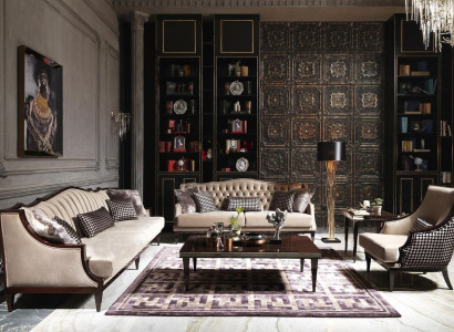 Sofa set four seater three seater armchair gray coffee tables fabric sofa